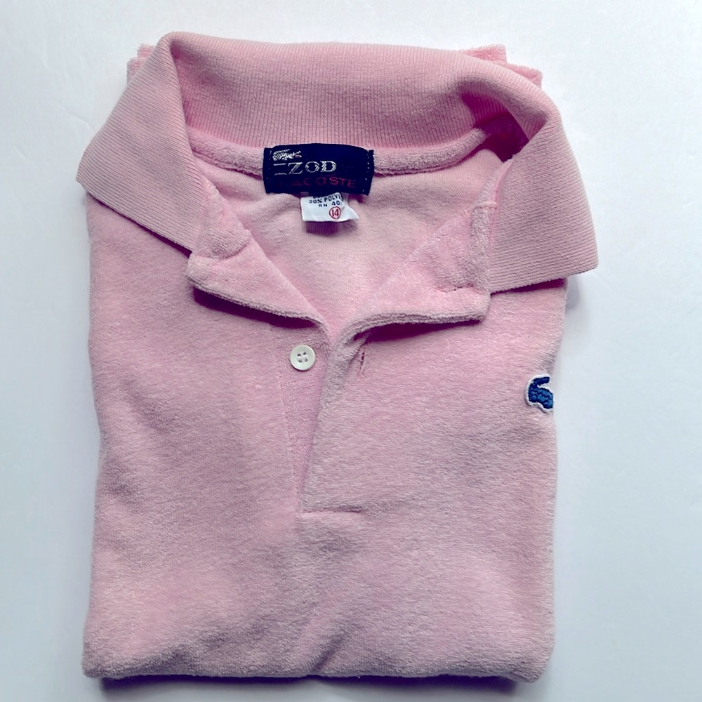 Izod Lacoste Polo Shirt Vintage Size 14 Pink Terrycloth Knit Lacoste - Picture 3 of 9